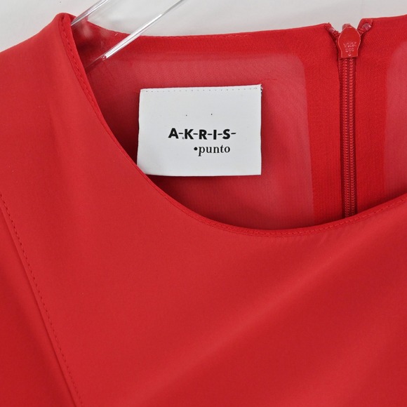 Akris Punto Sheath Dress Womens Size 16 Red Sleeveless Structured Cotton Blend - Picture 6 of 15